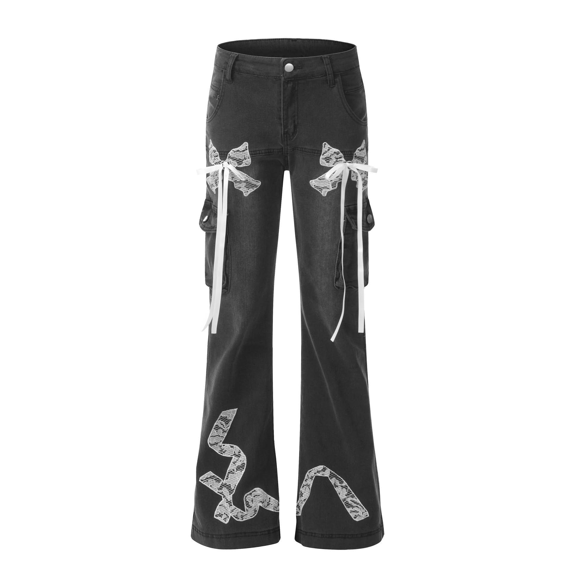 Jeans para Mujeres niñas Jeans Bootcut de Cintura Alta Y2K Pantalones de Mezclilla elásticos Parte Inferior de Campana Vintage