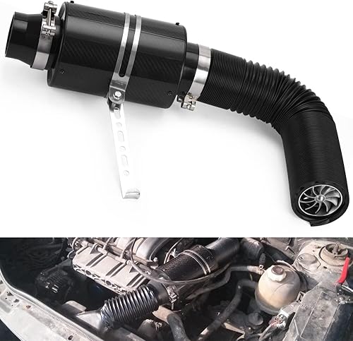 Universal 3 "Racing fibra de carbono Kit de inducción de alimentación en frío Kit de admisión de aire Caja de filtro de aire con ventilador