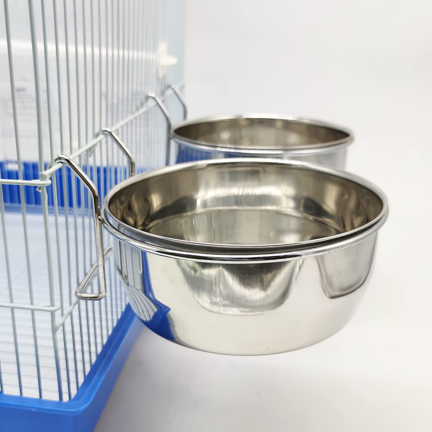 2 x mangiatoia per bevitore per gabbia di pappagallo in acciaio inox con gancio contenitore per alimenti 4 dimensioni ciotola per cibo ciondolo per uccelli pappagallo animale piccolo cane BPS-11130*2