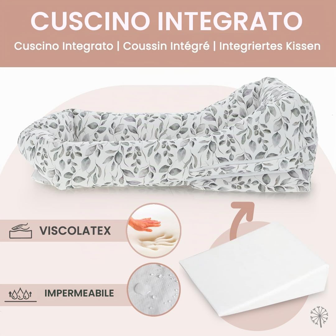 MIMUSELINA Riduttore Culla per Neonato Impermeabile - Nido Neonato Baby Nest Rimovibile ed Impermeabile ideale per Culla, Lettino o Allattamento - Riduttore Lettino Neonato Portatile (Botanico)
