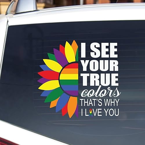 Miniatura 2 de Calcomanía para parachoques de ventana con texto en inglés "I See Your True Colors That's Why I Love You", regalo del mes de junio, calcomanías de