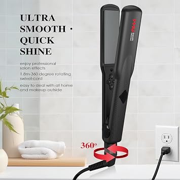 2-in-1 Hair Straightener, 1.25 Wide Flat Iron for Curls & Waves | Dual Voltage, Auto Shut-Off & Rapid Heating, Compact for Vacation, Travel-Friendly, Features 11 Adjustable Temp Settings