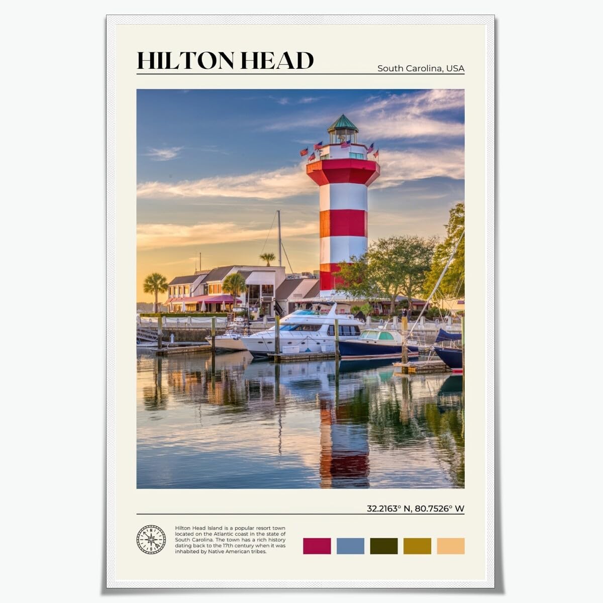 Hilton Head Lighthouse Harbor View Coastal Landscape picture Canvas Print Urban Landmark Wall Art Natural poster South Carolina Wall Decor for Living