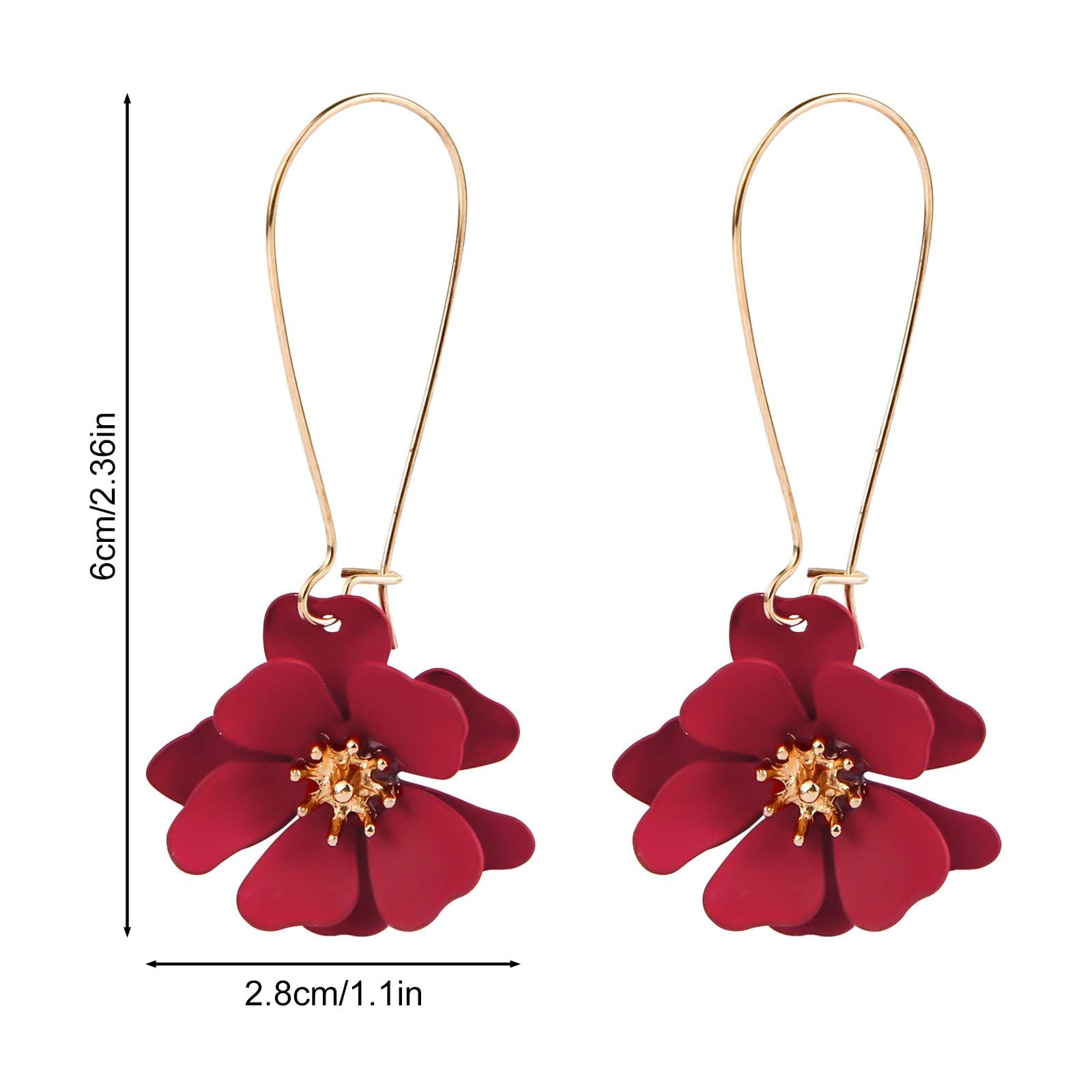 Pendientes Colgantes Flores Pétalos Florales Hada Margaritas Mujer Joyería Bohemio Rojo