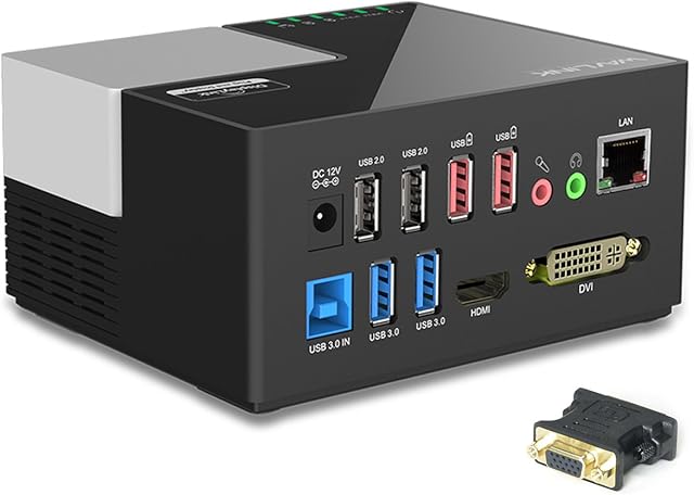 WAVLINK USB 3.0 Universal Docking Station Dual Video with DVI/HDMI (up to 2048x1152), 4 USB ports (2 USB3.0 + 2 USB2.0), Gigabit Ethernet, Audio, Mic, Supports for Windows 10, 8.1, 8, 7 & XP