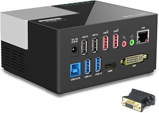 Wavlink USB 3.0 Laptop Docking Station für Tablets/Notebooks Universal Dock mit Dual HD Video Monitor Display DVI,HDMI,VGA, Gigabit LAN Ethernet,Audio,4xUSB Ports,2 x Ladeanschluss für PC- Schwarz