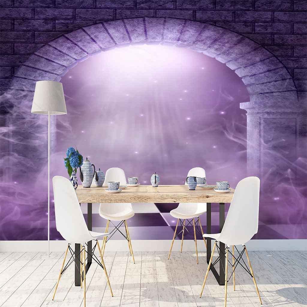 Papel Pintado Mural 3D Edificio De Arco Morado Papel Tapiz Autoadhesivo Para Sala De Estar Dormitorio Tv Fondo Oficina Restaurante Habitación Arte De Pared Extraíble 350(ancho)x256(alto) cm