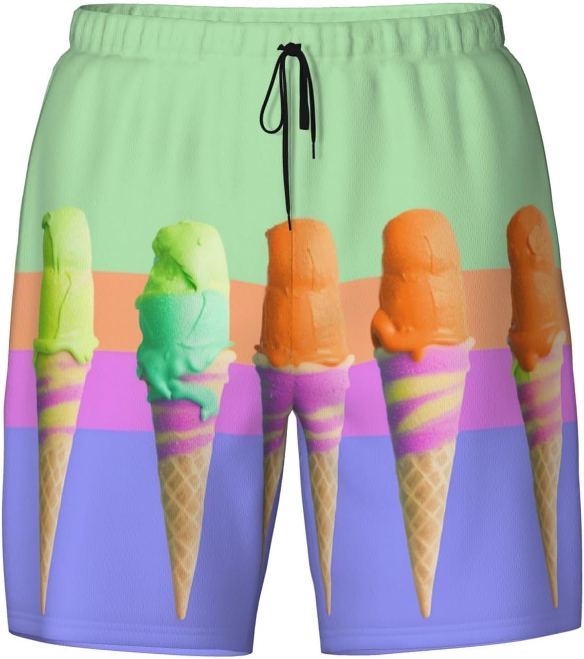 Men's Swim Trunks 2 in 1 Quick Dry Bathing Suits Ice Cream Rainbow Gradient Beach Board Shorts Swimwear