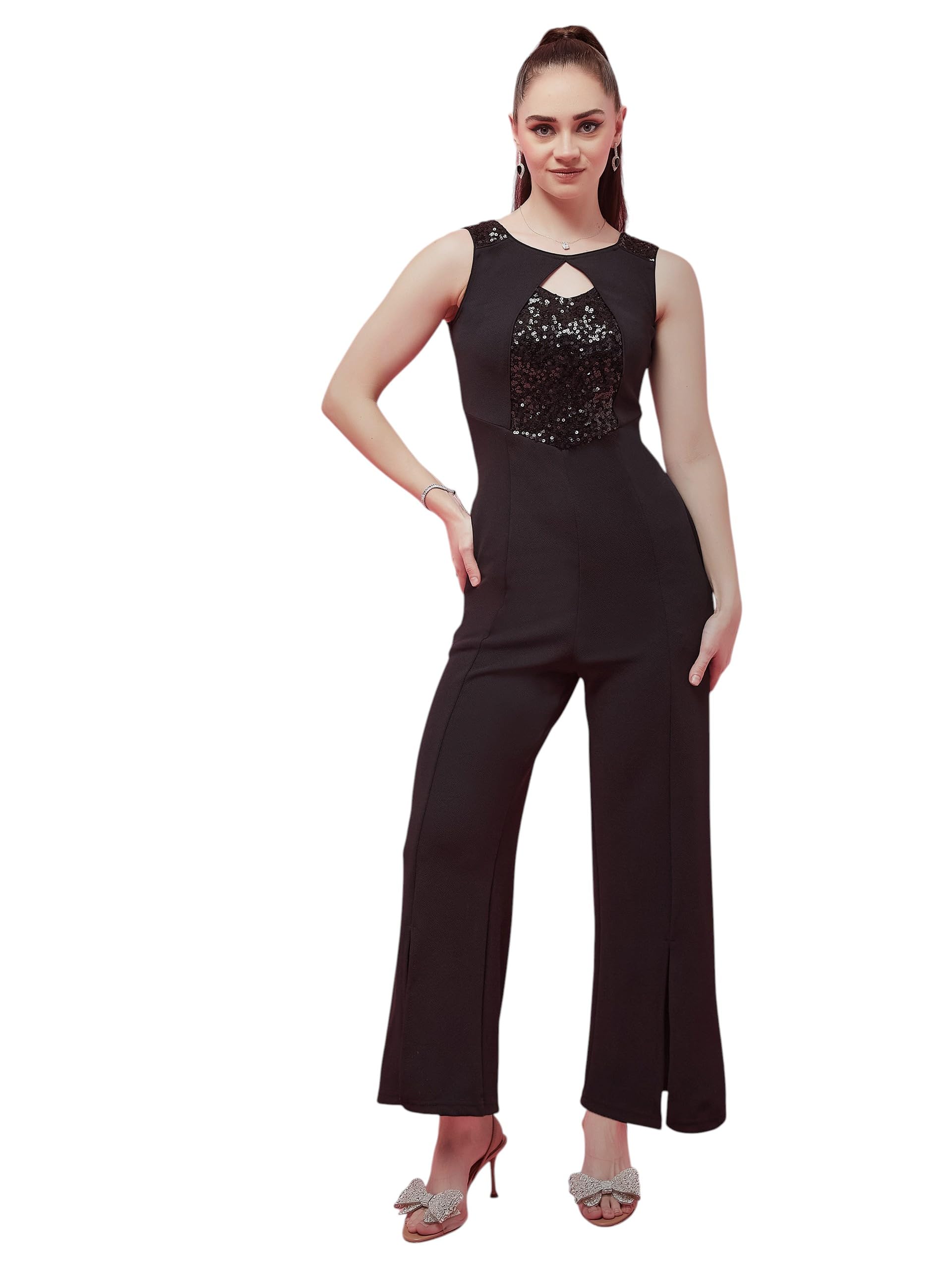 miss chase Women's Embellished Sweet-heart neck Sleeveless Side Pocketed Polyester Regular Jumpsuit-picture-13