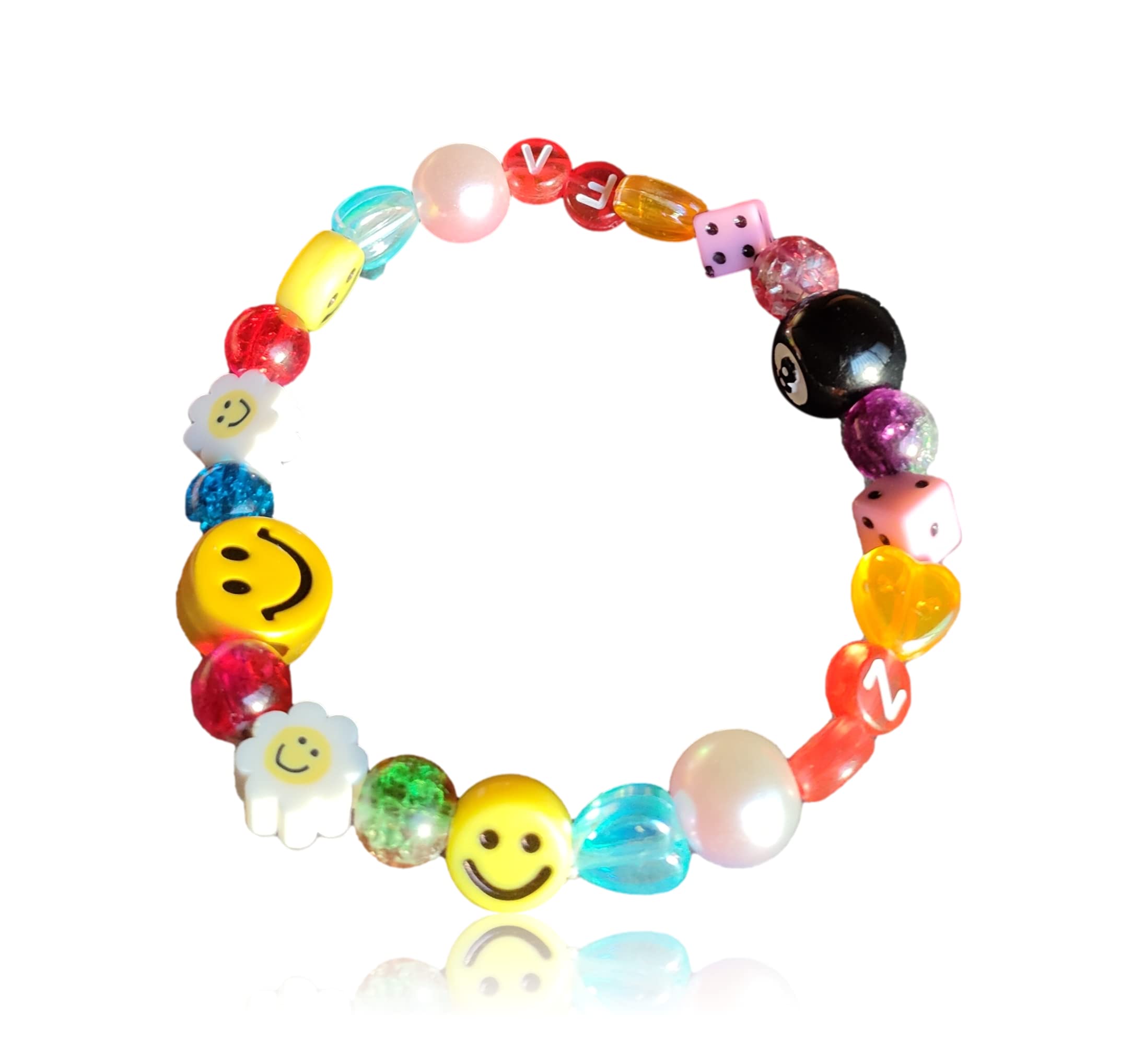 w-41】ビーズブレスレット❁ニコちゃん カラフル 個性的 派手 8ボール
