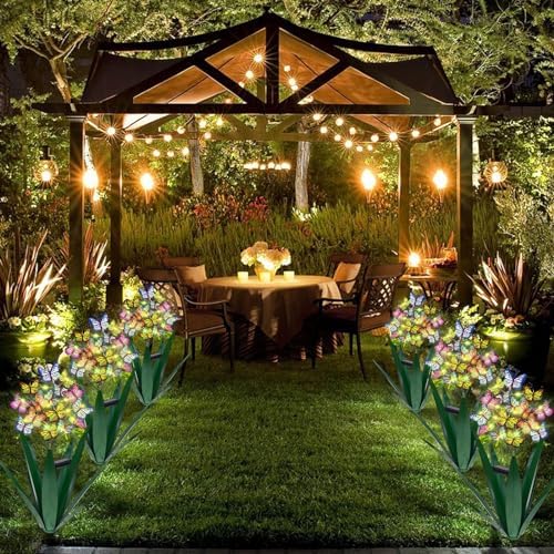 Solar Metal Agave Butterfly Flower Stick Garden Sculpture Outdoor Gift Solar Garden Christmas Lights Swaying Butterfly Sunflower Garden Lights Solar Outdoor (3 PCS Green) 6 61oG0jwsmSL. AC