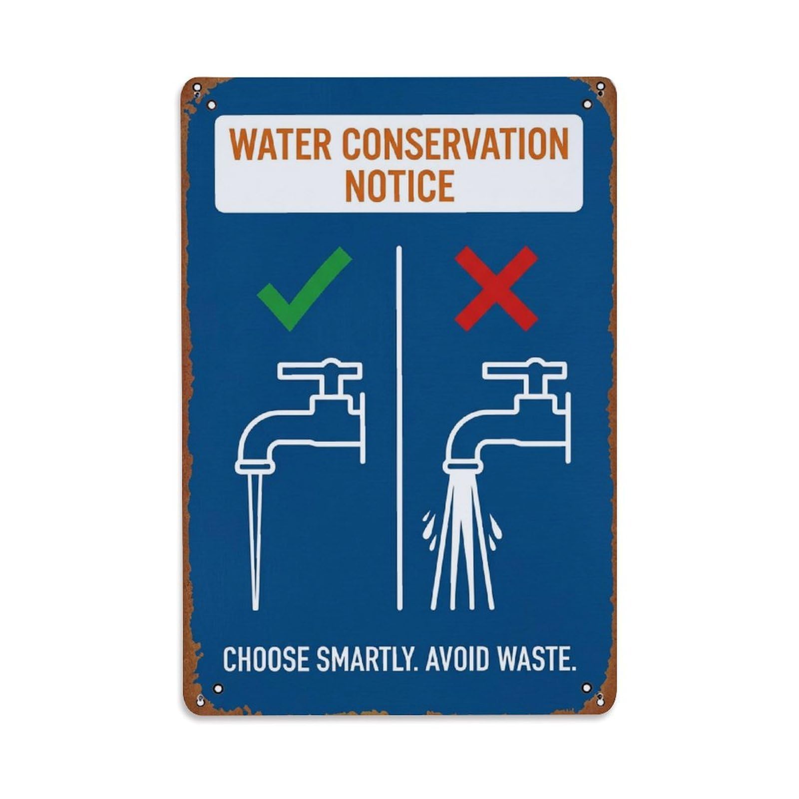 Water Conservation Faucet Vintage Metal Tin Sign Plaque Wall Decor for Cafe, Club, Garden Metal Poster 8x12Inch