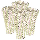 PEARL Einweg Strohhalme: 400 Papier-Trinkhalme, Retro-Motive in gold, grün, rosa, 197 x 6 mm (Gestreifer Papier-Trinkhalm, Halm, Trinkflasche)
