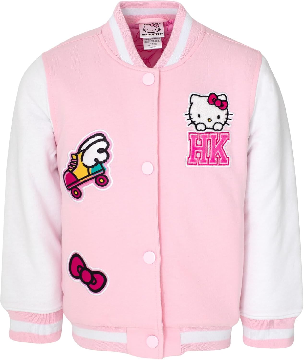 Hello Kitty Girls French Terry Varsity Bomber Jacket Little Kid to Big Kid