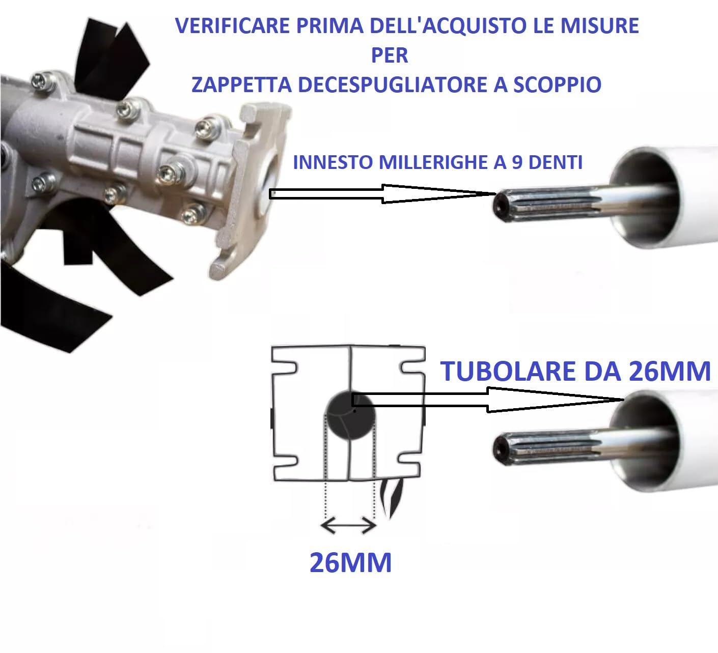 Accessorio Zappe per decespugliatore a scoppio motozappa Gruppo zappette decespugliatore motozappa fresa ingranaggio Zappe 9 denti Ø26 mm