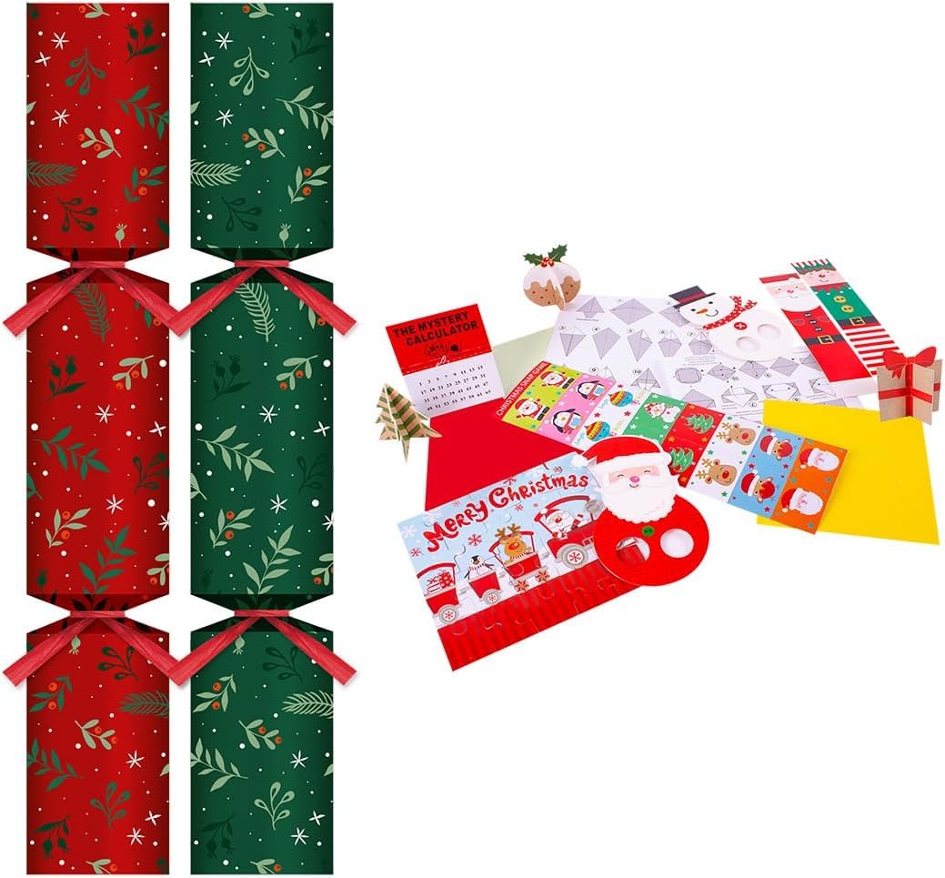 50 x 11" Eco Red and Green Holly Christmas Crackers Bulk School Catering