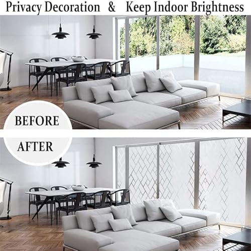 Frosted Lattice Window Privacy Film Frosted Glass Covering Static Cling Window Sticker Decorative Glass Window Cling Anti-Uv Non Adhesive For Home Bathroom Office(17.5Inch X 9.8Feet) #TOP2
