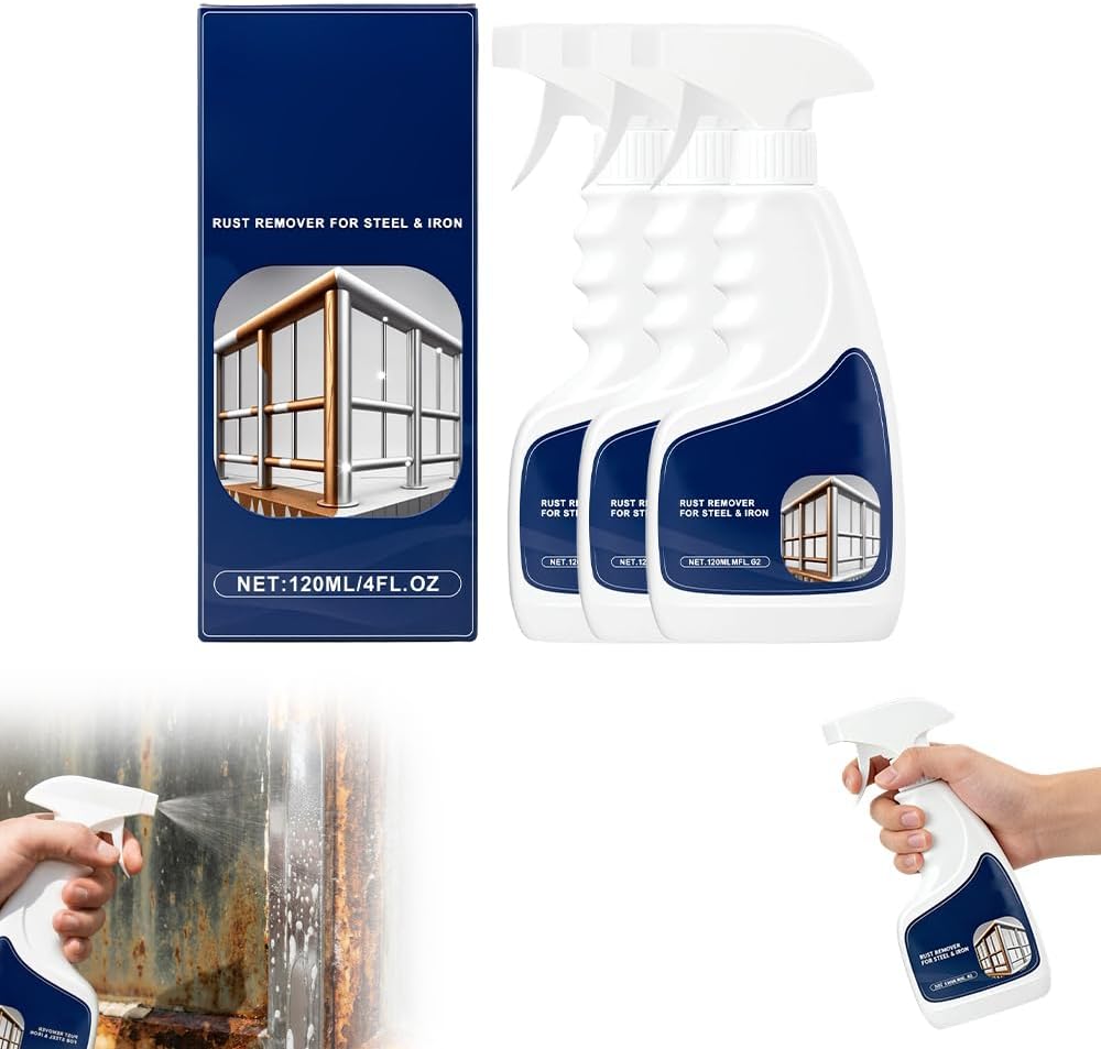 Rust Remover Spray for Metal, Powerful Rust Remover Metal Cleaner, Multipurpose Rust Stain Remover for Metal, Stainless Steel, Automotive Parts, Fast Acting (3PCS)