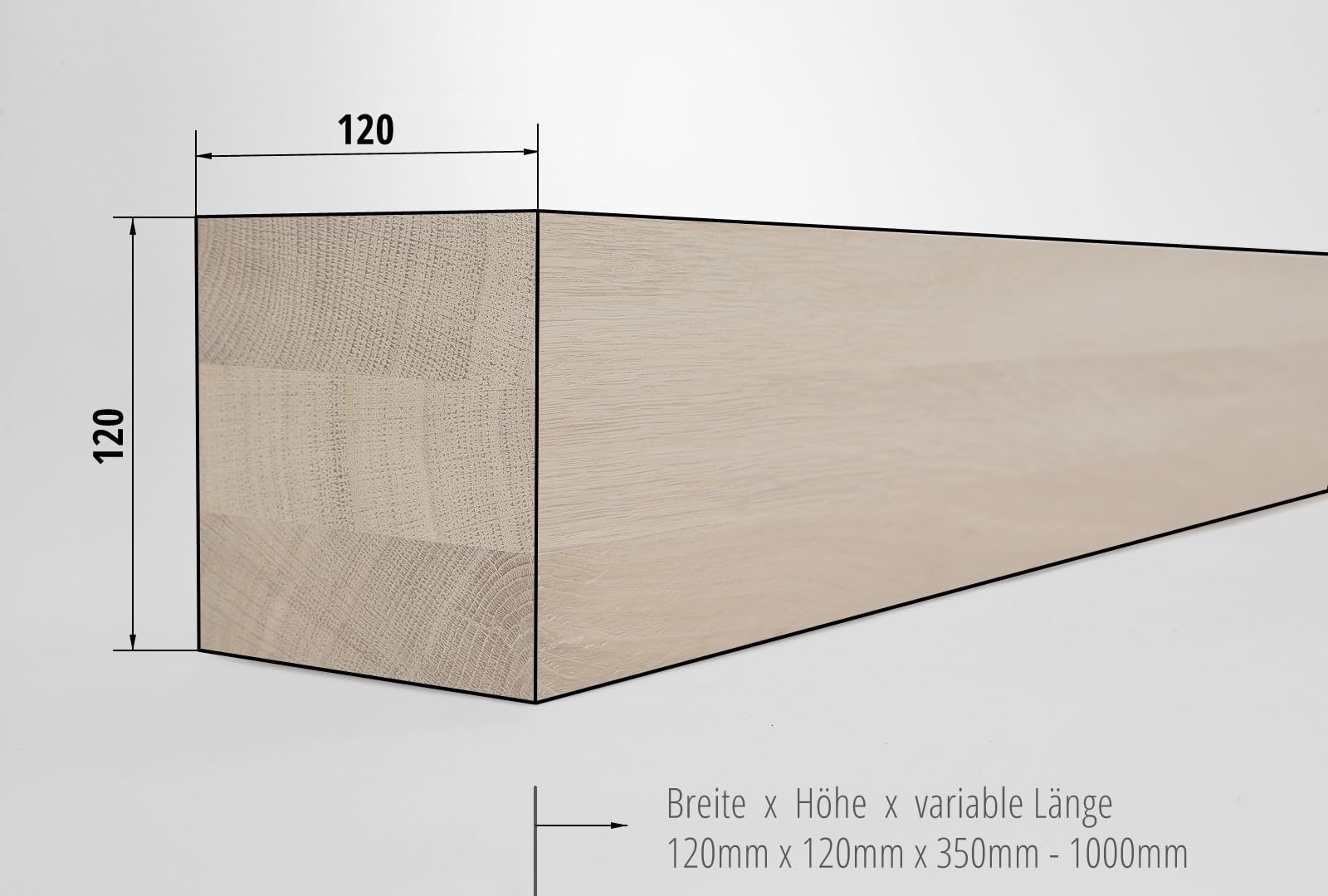 Leimholz - Eiche nach Mass - 120/120mm/350-1000 mm (120 x 120 x 650mm)