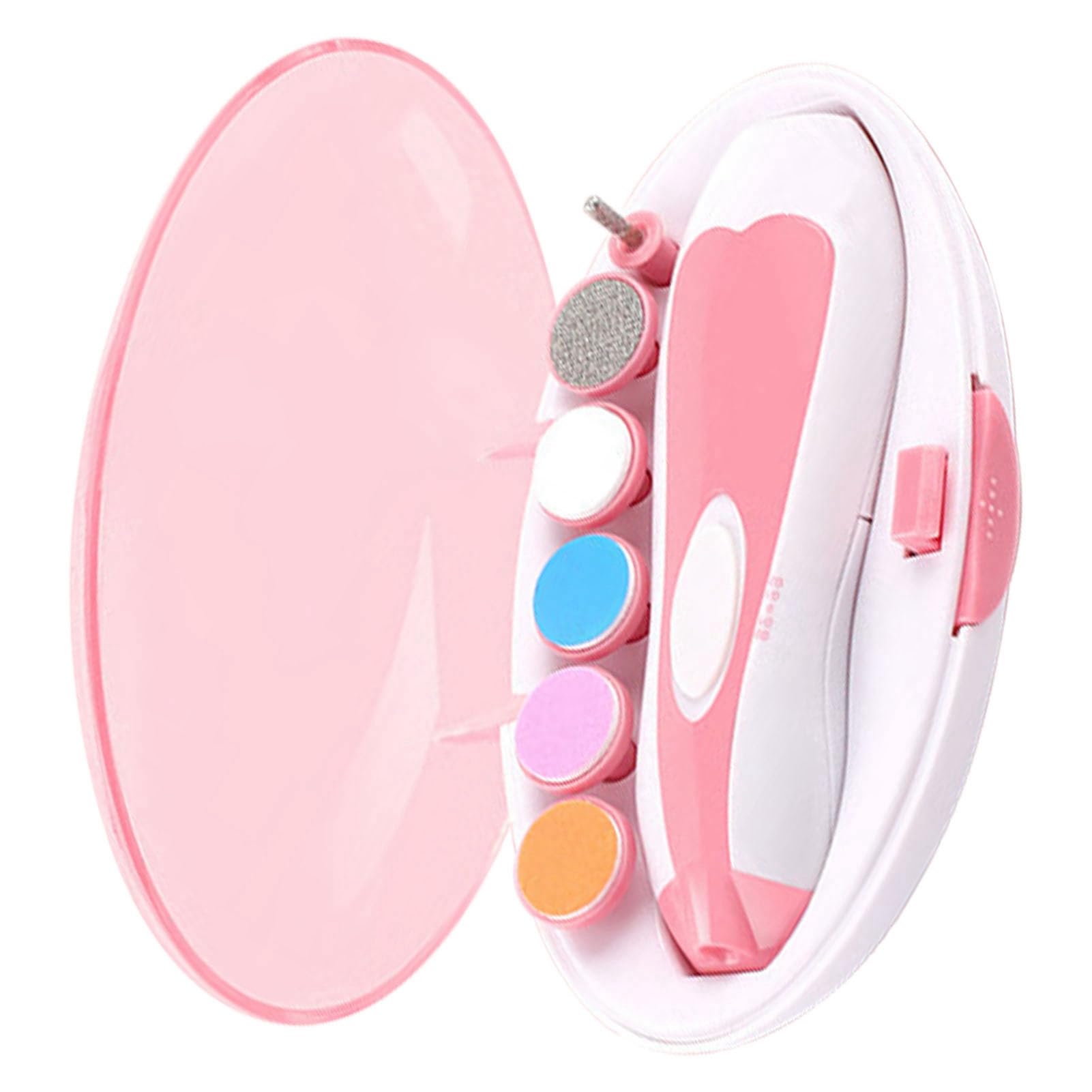 Electric Nail Trimmer Kit with 6 Grinding Heads Safe Operation for Baby Nail Polishing Portable Design and Storage Box Included (Pink)