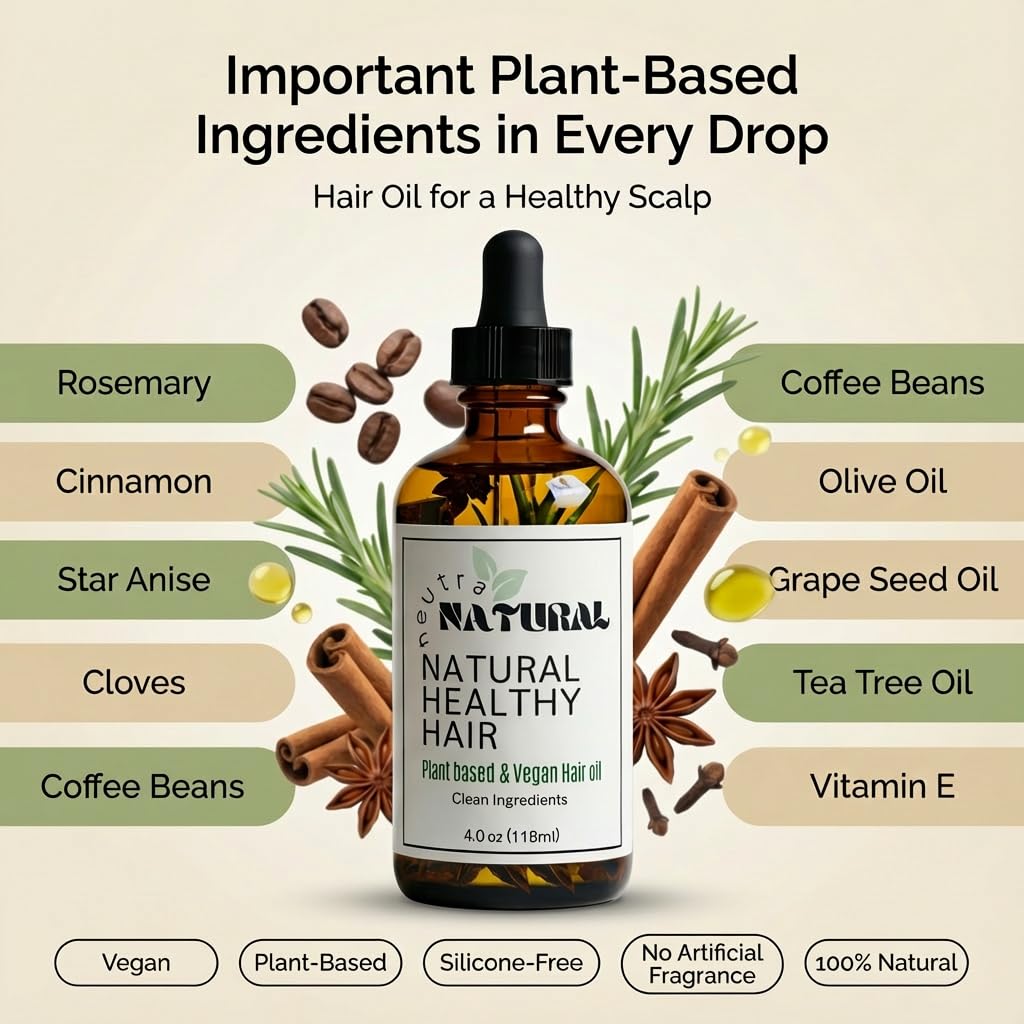 Scalp Oil, Hair serum,Botanical Blend Rosemary Hair Growth Oil with Castor Oil and Vitamin E for Thicker-Looking Hair, Plant-Based, Vegan