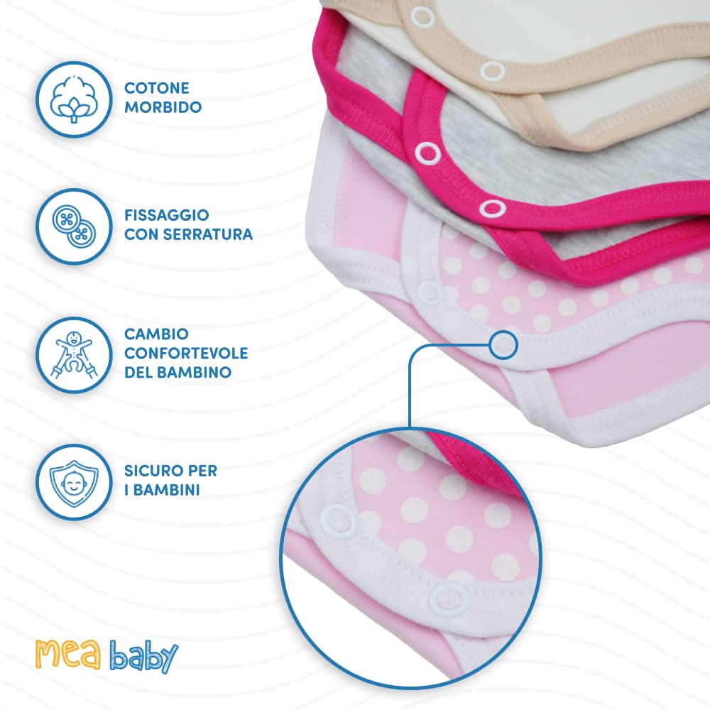 MEA BABY Body per neonati a manica lunga con stampa | 100% cotone | Body per bambine e bambini | Vari colori e stampe divertenti | Multipack da 5 pezzi