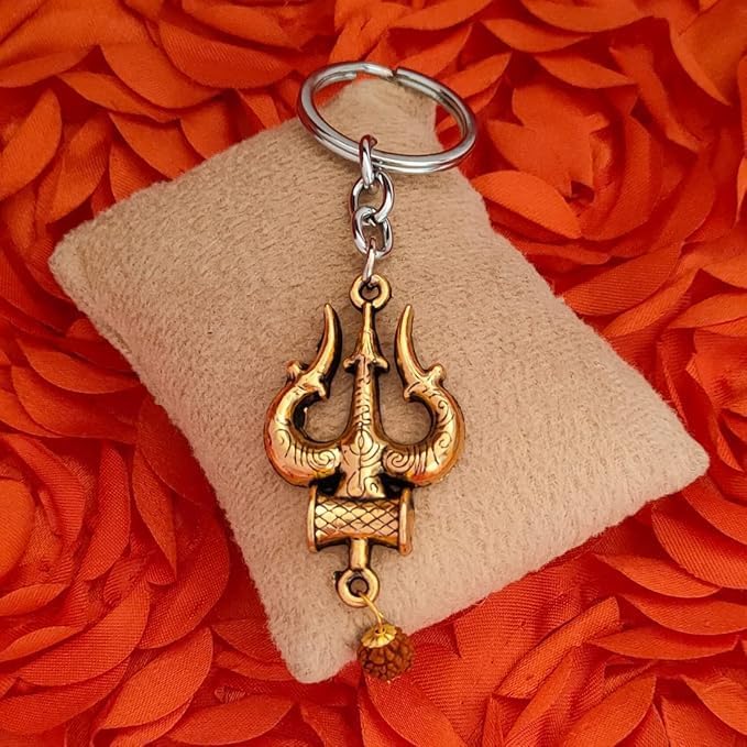 Metal Lord Shiva Trishul Rudraksha Damru Keychain Keyring Car, Bike, Home, Office, Gift Keychain For Men & Women (Pack of 2) by The Great Indian Store