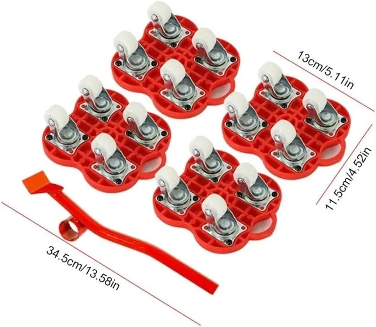 Moving Dolly， Heavy Duty Furniture Lifter Transport Mover Slides Wheel Easy Tool Set Roller Hand ，for Furniture(4pcs red White)