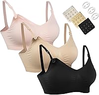 HOFISH 3-Pack Full Bust Seamless Nursing Maternity Bras Bralette S-XXL with Extenders & Clips