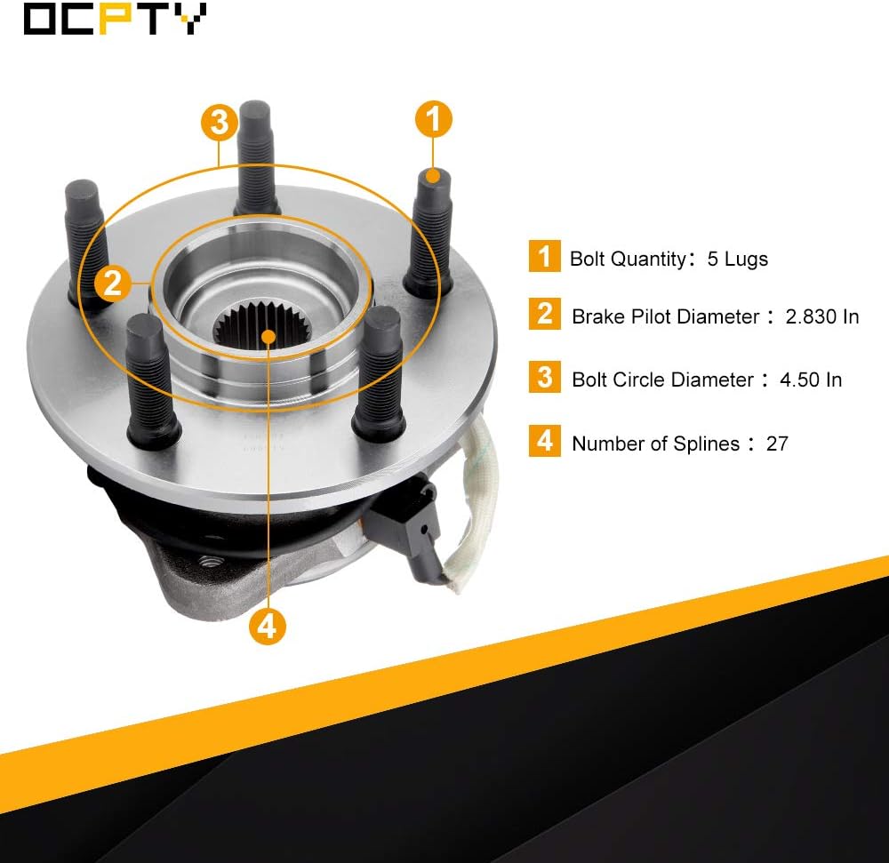 OCPTY 1pc 515003 Front Wheel Bearing Hub Assembly for 5-Lug W/ABS for Ford Explorer Sport Trac for Ford Ranger for Mazda B3000 B4000 for Mercury Mountaineer 95-02 03 04 05 06 07 08 09