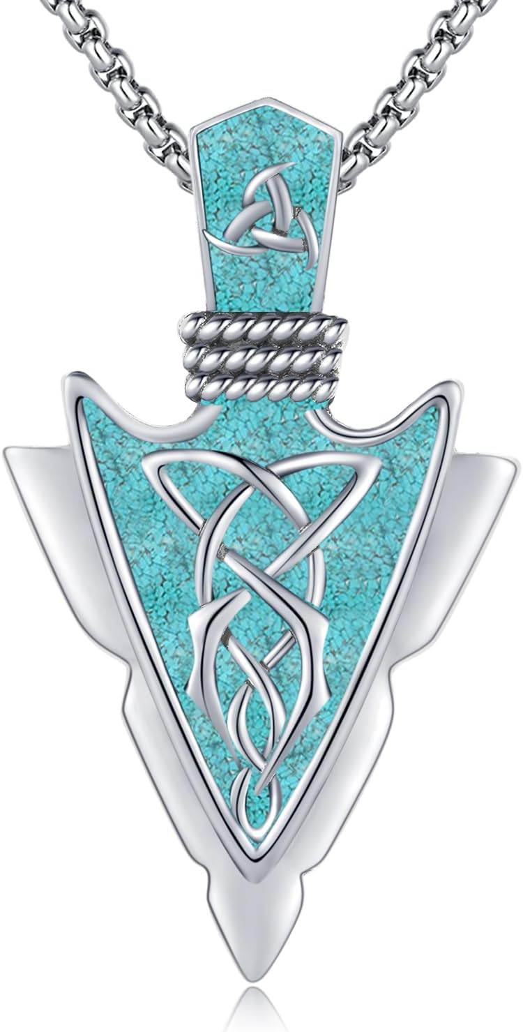 Viking Arrowhead Necklace for Men 925 Sterling Silver Celtic Knot Arrow Necklace for Men Arrow Pendant Viking Jewelry Gifts for Men Women