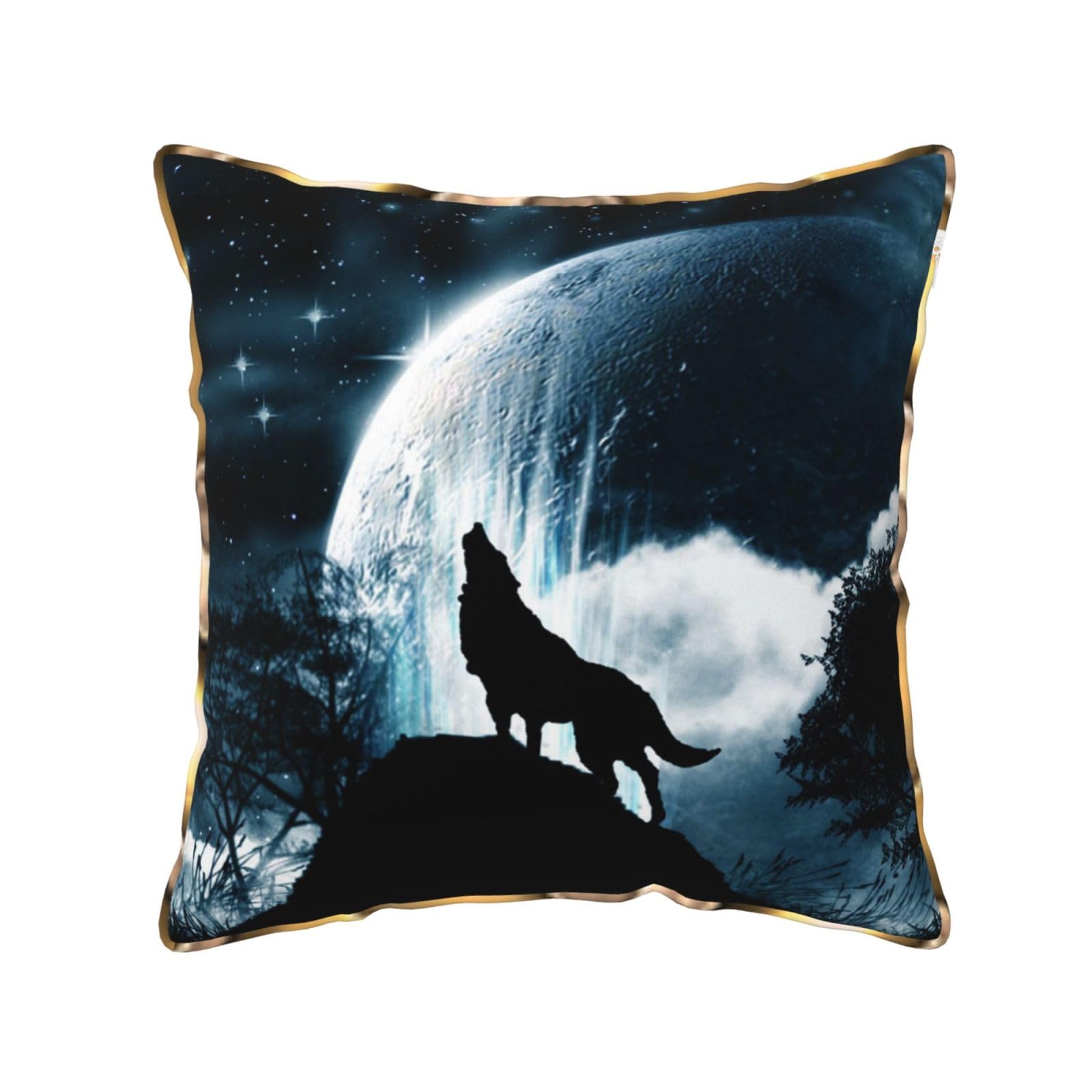 FZGGWYHL Wolf Howling At The Moon printed Velvet Throw Pillow Cover Pillowcase