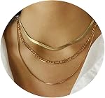 18K Gold Plated Necklace for Women Stainless Steel Double Layered Green CZ Flat Herringbone Snake Chain Necklace Minimalist Everyday Jewelry