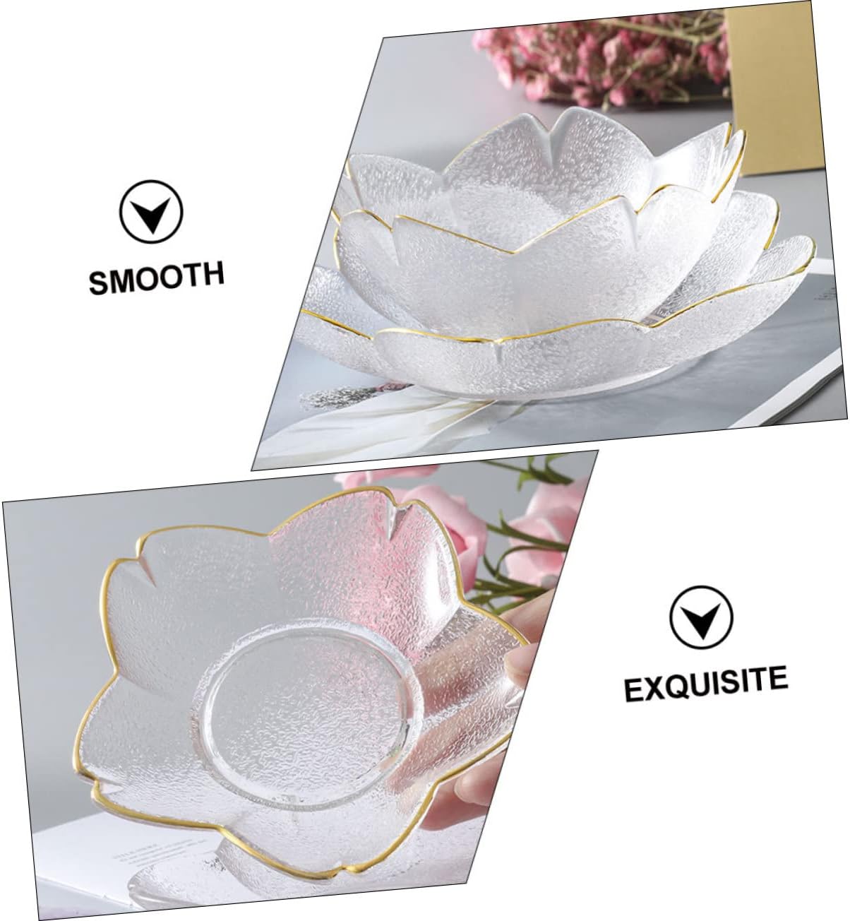 Ciieeo 1set Elegant Trimmed Cherry Blossom Glass Salad Bowl and Plate Set Tableware for Desserts Fruits and Salads for Family Gatherings and Parties