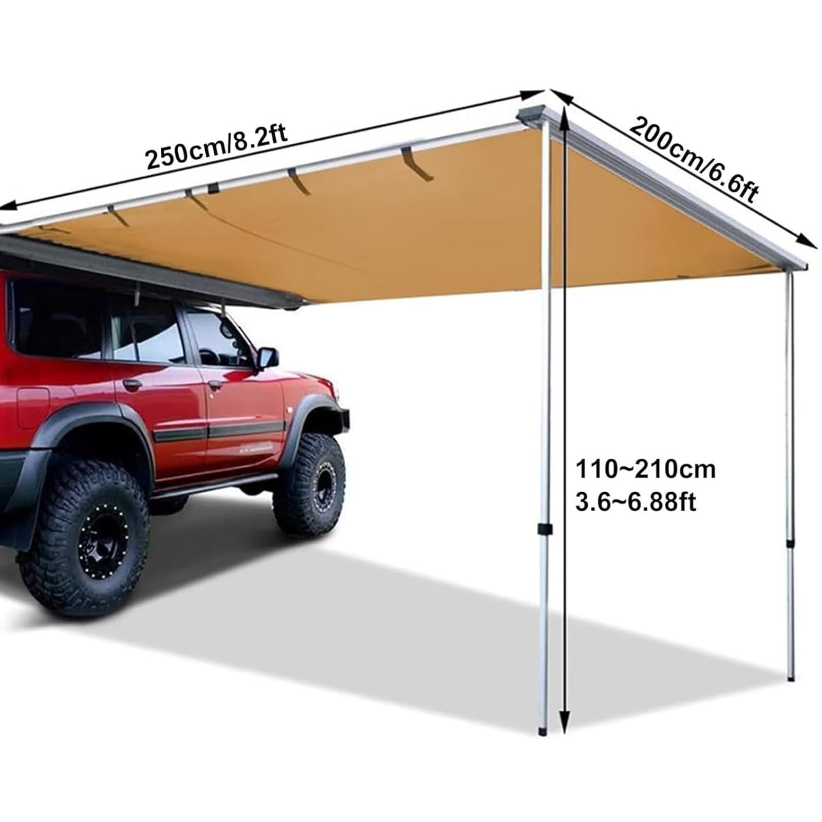 Auto Markise 200 x 250 cm, Ausziehbare Dachgepäckträger Markise, UV50+, PU 2000 Mm Wasserdicht, für Camping, PKW, SUV, LKW und Transporter(200x250cm)
