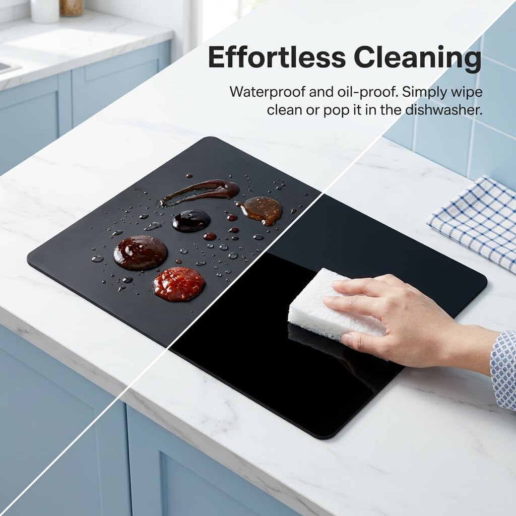 Tapis Silicone Noir 40x30 cm Protection Plan de Travail Cuisine Antiderapant Résistant Chaleur Eau