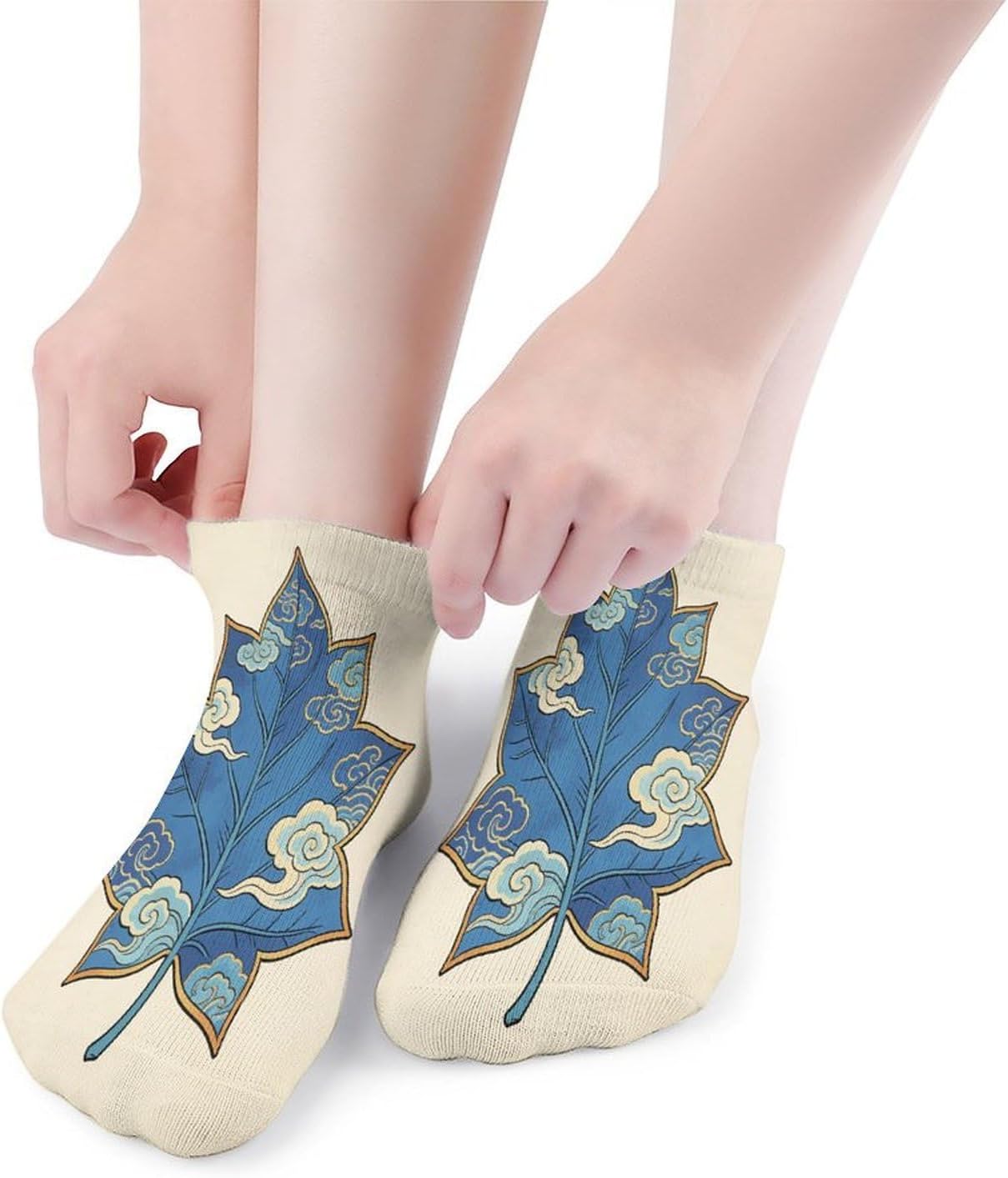 Star Edge Blue Leaf Crew Sock for Men Women Funny Novelty Socks Athletic Ankle Socks Comfort Soft Low Cut Tab Sock 5 Pairs