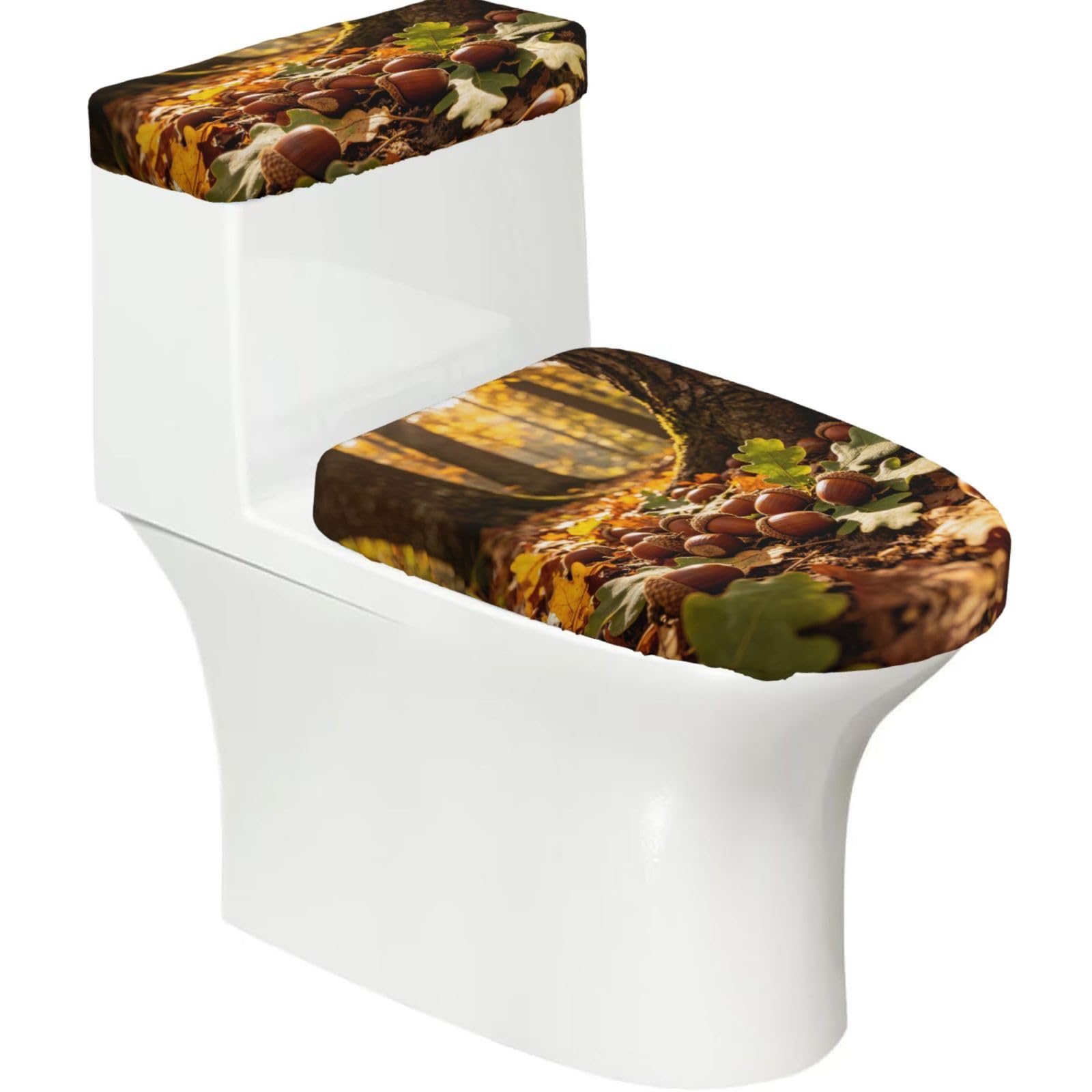 Cntdbu Black Brown Acorn Art Stretchy Toilet Lid And Tank Cover Set-Soft Elastic Bathroom Decor For U Shape Oval