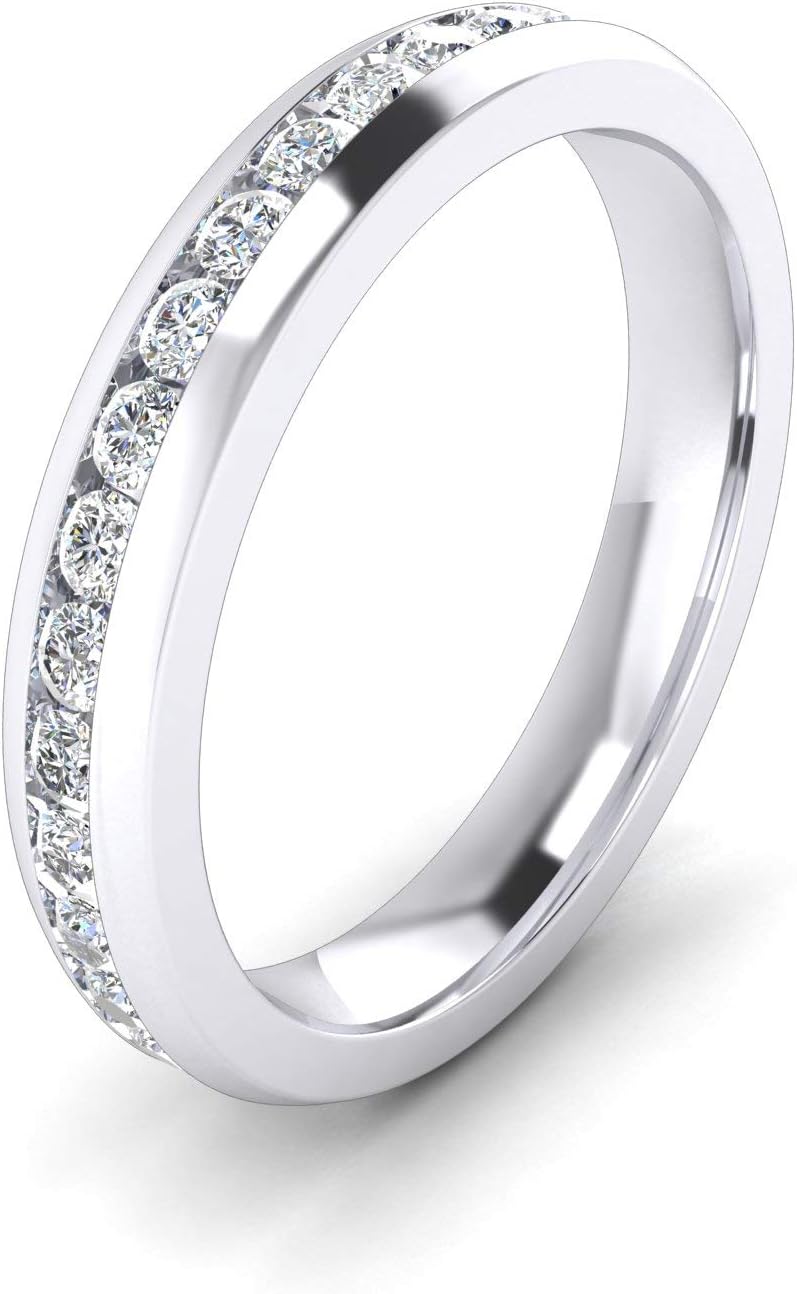 Unisex Comfort Fit Sterling Silver 3.5mm Domed Simulated Diamond Full Eternity Ring Classic Wedding Band