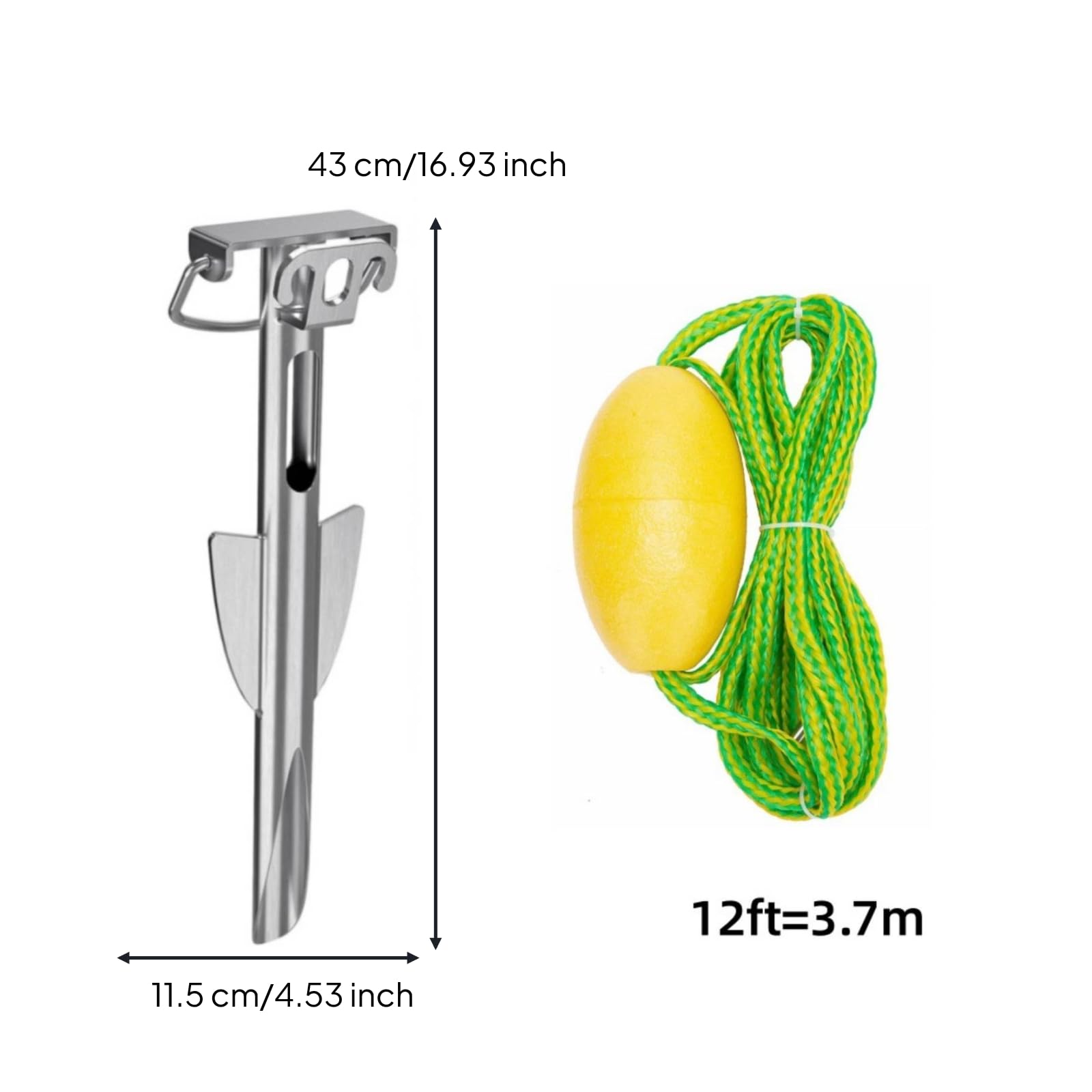 predolo Ancora da Spiaggia da Sabbia per Barca per Kayak Acciaio Inossidabile Resistente Leggera Portatile per Ormeggio, Ancora Da Spiaggia 43 11.5 4cm + Cima Di Galleggiamento Da 3.7 Metri