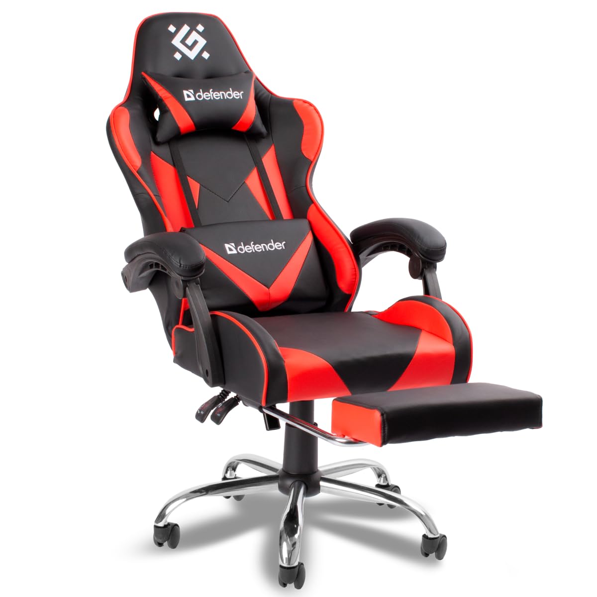 Defender Pilot,Sedia da ufficio ergonomica con poggiapiedi e cuscino lombare regolabile, angolo di inclinazione di 135°, sedia da scrivania regolabile in altezza, in ecopelle, colore: Nero/Rosso
