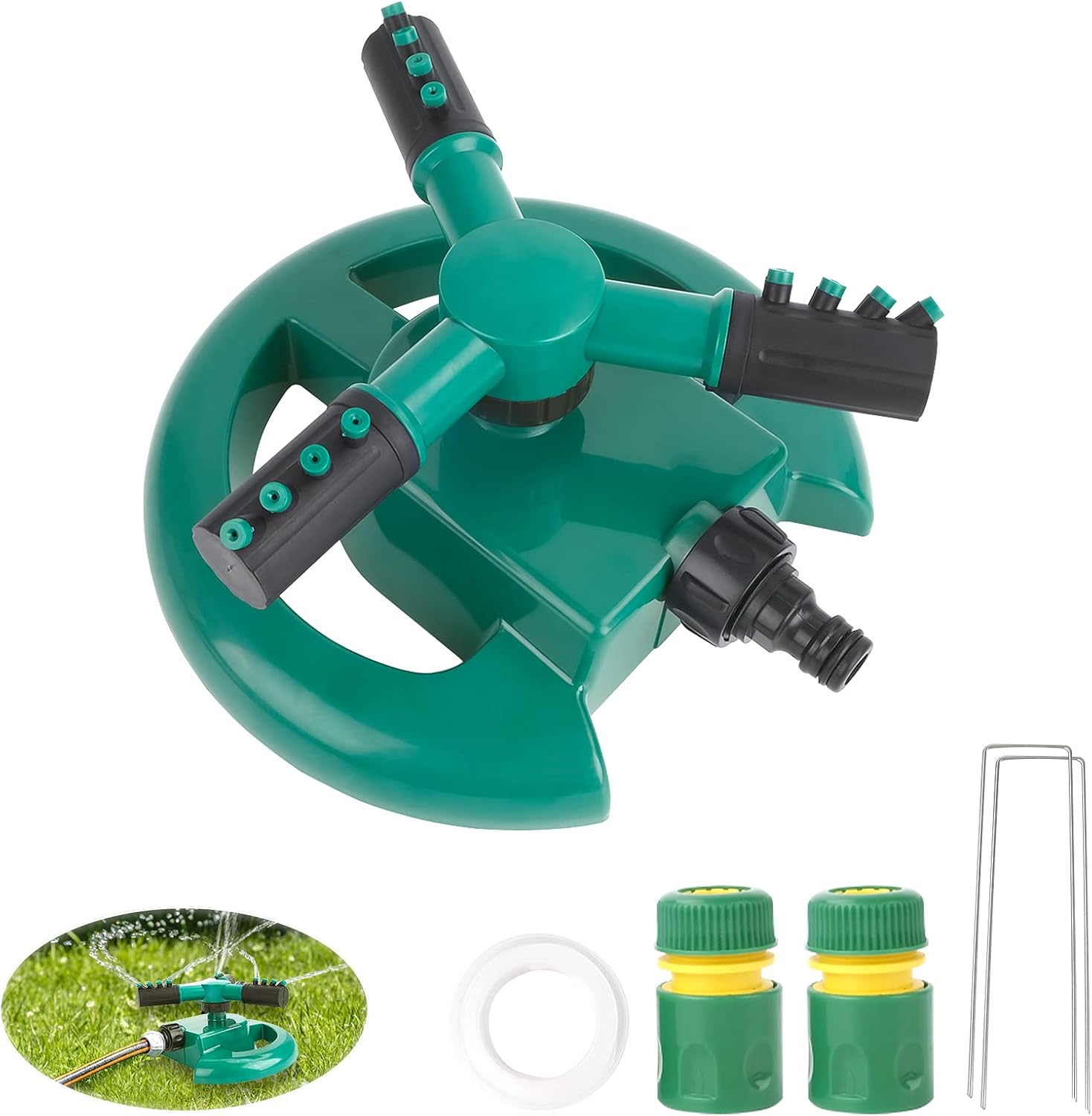 Garden Sprinkler,Sprinklers for Lawns,Automatic Lawn Sprinkler, 360 Degree Rotating 3 Arms