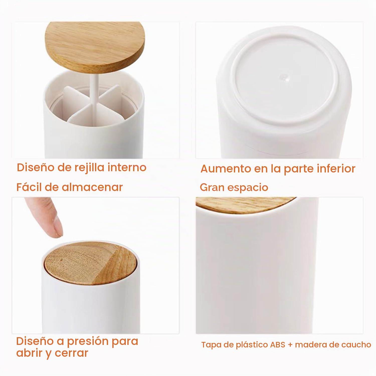 Organizador Bastoncillos,Caja de Bastoncillos Algodonero y Palillo de Dientes con Presión Autobloqueo, Dispensador Bote de Bastoncillo e Hilo Dental para Mesa de Comedor, Cocina