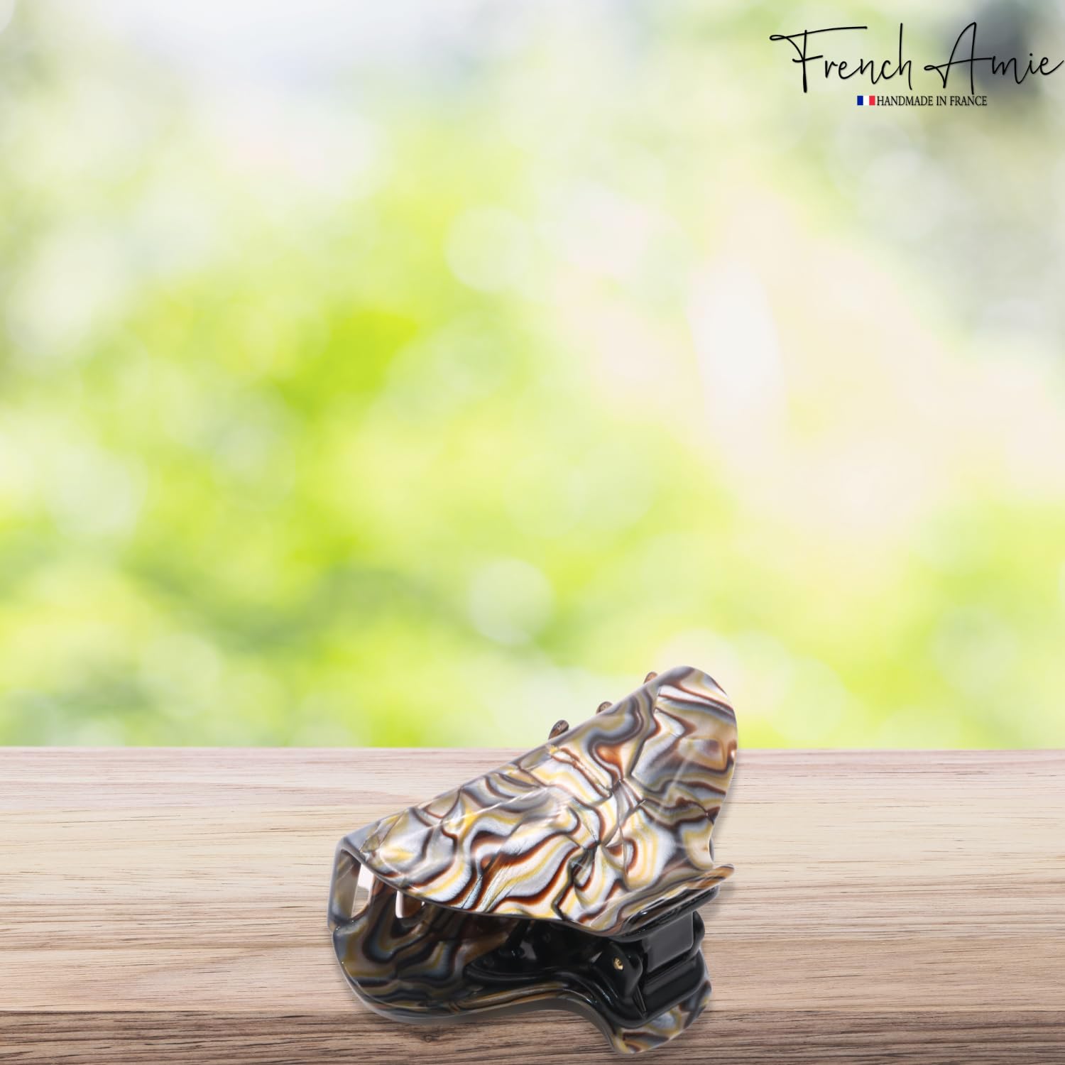 French Amie Tubular Wide Onyx Silver Grey Handmade Celluloid Jaw Hair Claw Clip Clamp Clutcher - Image 5