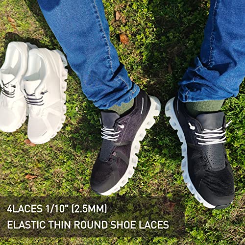 Image of 2 Pairs Elastic Shoe Laces for On Cloud 5, 6 Sneakers | 1 /10 inch(2.5mm) Thin Stretch Round Shoelaces Shoe Strings Replacement, Bungee Speed Tieless No Tie Laces for Adults and Kids