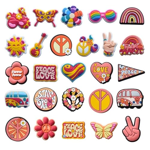 Shoe Charms for Shoes, 26 pcs PEACE & LOVE- PVC Cartoon Shoe Decoration for Croc, Decoration Accessories for Charm ornament Girls Boys Men Women Party Favor Gifts