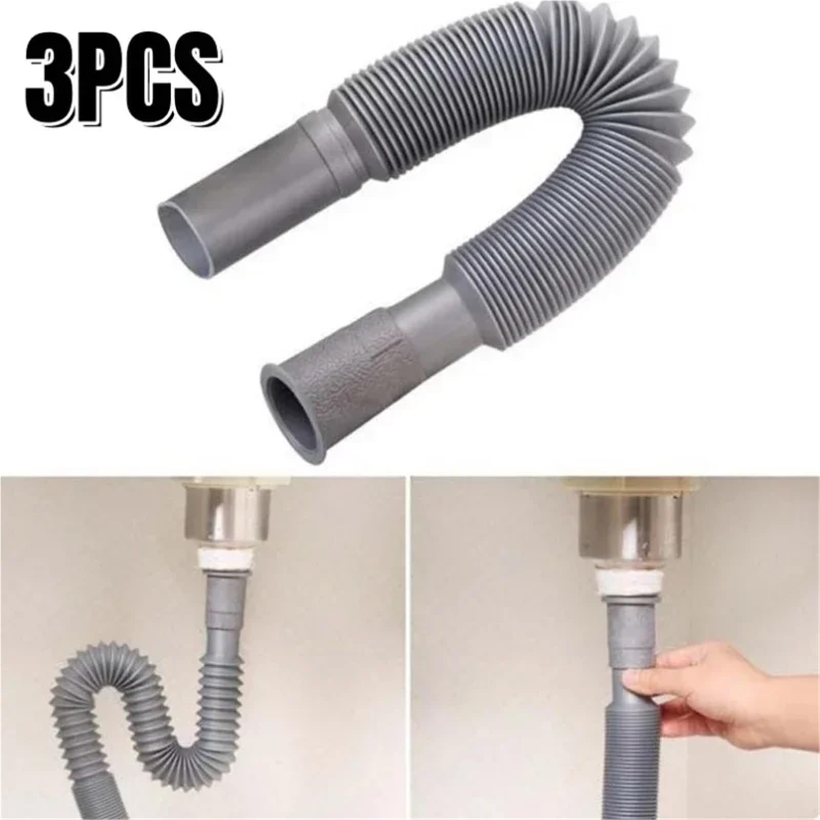Manguera extendida de 3 piezas, enchufable y uso frecuente, engrosada, anticorrosión desodorante, for desagüe lavabo baño, tubo plástico corrugado