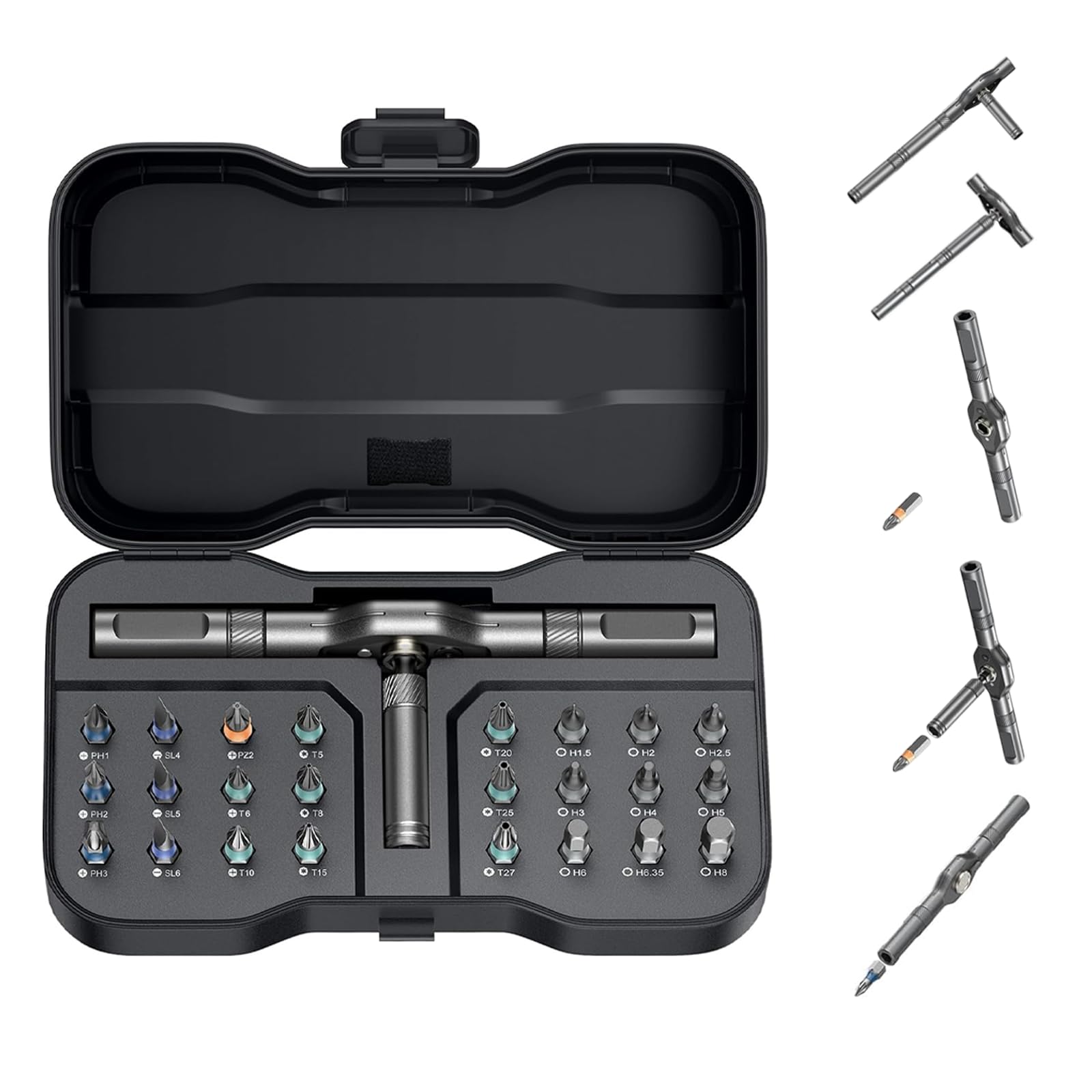 Juego de destornilladores magnéticos 24 en 1, juego de destornilladores de trinquete magnéticos, mango de trinquete desmontable, kit de herramientas versátil para PC, muebles, bicicleta
