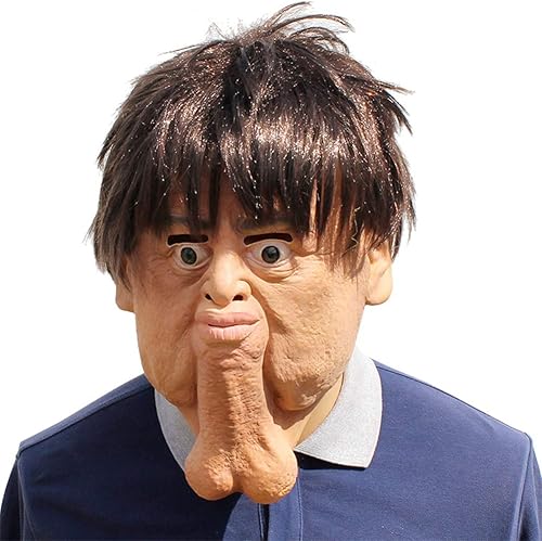 Divertida máscara de látex de doble barbilla para Halloween, accesorios de juego de rol, máscara de látex de cabeza completa, naranja, tamaño