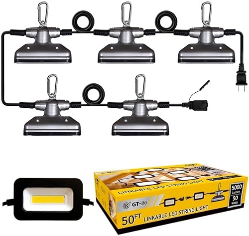 GT-Lite Luz LED de trabajo de 50 pies 50 W, 5000 lúmenes, clasificación húmeda, luces de construcción enlazables para iluminación en el lugar de